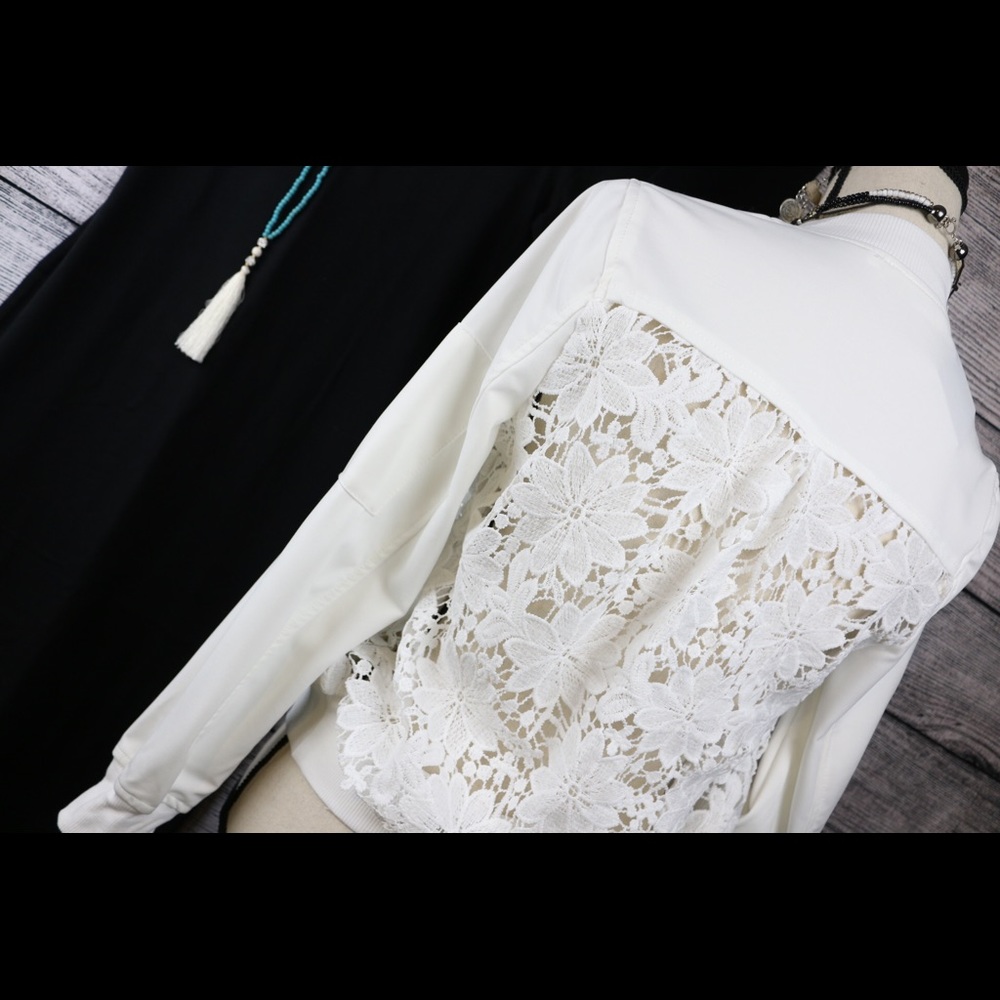 White Flower Open Lace Back Bomber - Picture 4 of 8